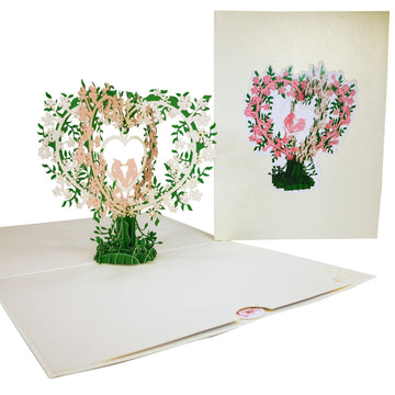 Two lovebirds perched on Flower Hearts 3D Pop Up Card UK